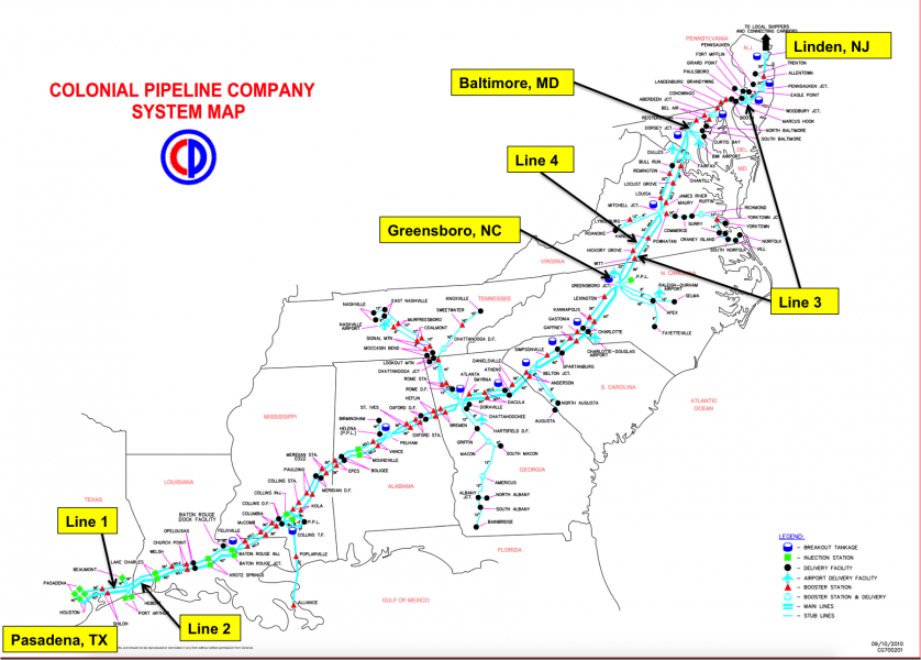 Colonial Pipeline Map / AL and GA Declare State of Emergency after