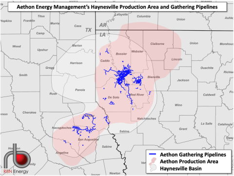 Aethon Energy Management’s Production Areas and Gas Gathering Lines in the Haynesville