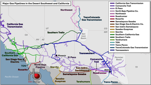 Tuberías de gas importantes en el desierto del suroeste y California