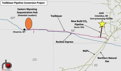 Trailblazer and Rockies Express Pipelines, Archer Daniels Midland Corn-Processing Facility and Eastern Wyoming Sequestration Hub