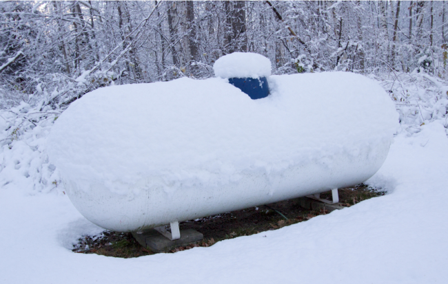 A snow-covered propane tank used for home heating. Source: National Propane Gas Association