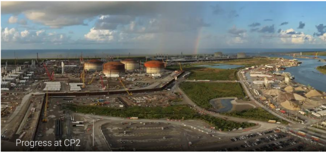 CP2 construction with a double rainbow on Monkey Island. Source: Venture Global