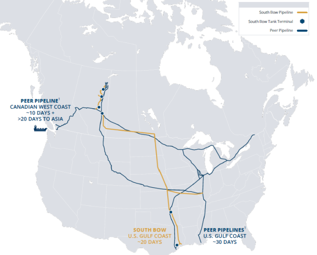 Map - South Bow Corridor and Competitor Routes to Tidewater
