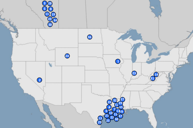 Blue Hydrogen and Ammonia Projects in North America.