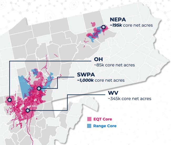 Figure 1. EQT’s and Range Resources’ Core Acreage and Pipelines. Source: EQT